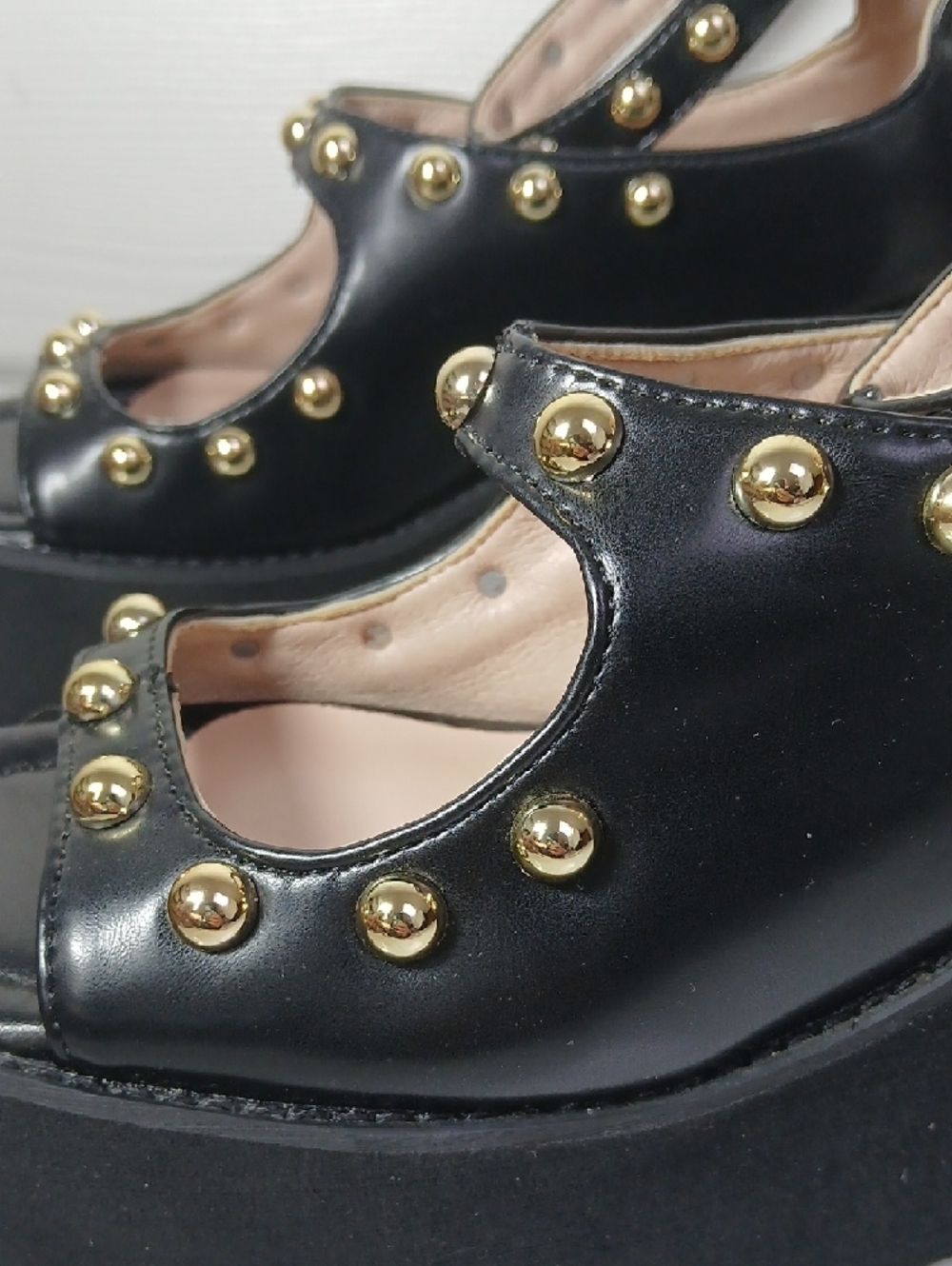 Black Studded Steampunk Goth Chunky Platform Open Toe Ankle Strap Sandals - Picture 5 of 16
